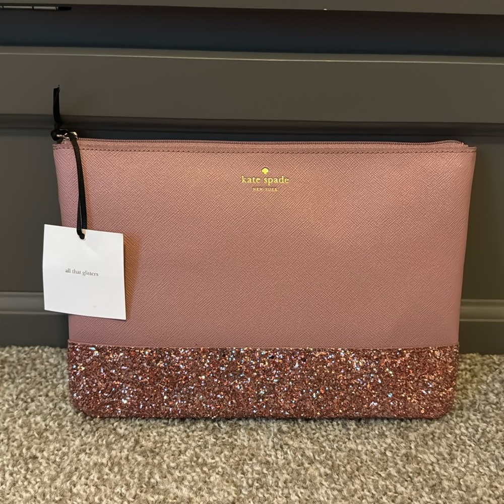 Never worn Kate Spade Pink Clutch with Glitter